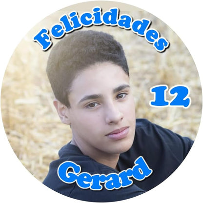 FOTO COMESTIBLE, oblea con foto REDONDA, personalizada nombre y edad para pastel o Tarta