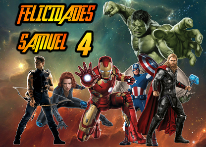 OBLEA de Avengers rectangular personalizada para pastel o Tarta, especial para cumpleaños