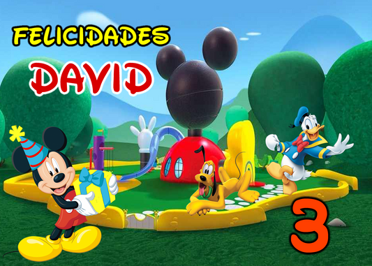 OBLEA de  Casa Mickey rectangular personalizada para pastel o Tarta, especial para cumpleaños