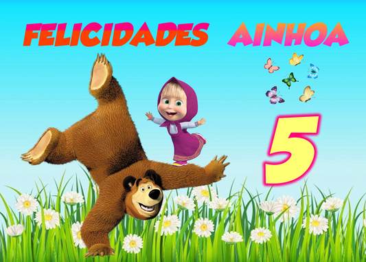 OBLEA de  Masha y el oso rectangular personalizada para pastel o Tarta, especial para cumpleaños