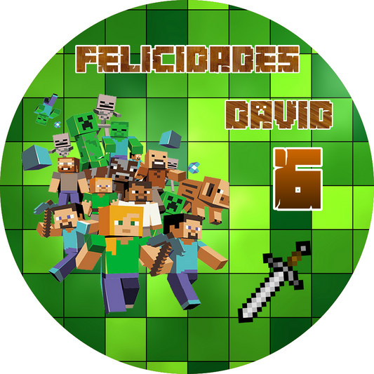 OBLEA de Minecraft Redondo personalizada para pastel o Tarta, especial para cumpleaños