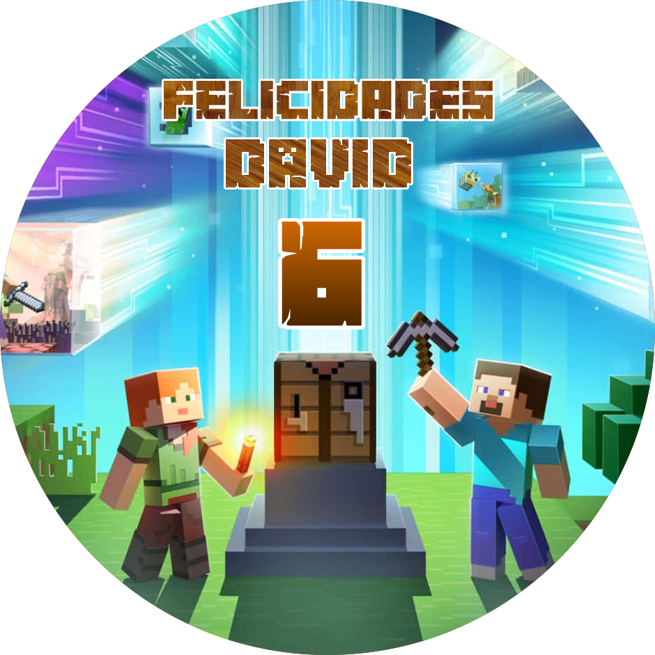 OBLEA de Minecraft Redondo 2 personalizada para pastel o Tarta, especial para cumpleaños