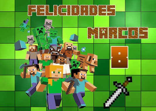OBLEA de Minecraft 1 rectangular personalizada para pastel o Tarta, especial para cumpleaños