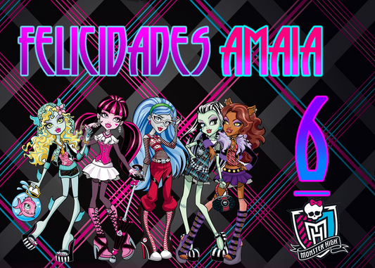 OBLEA de Monster High rectangular personalizada para pastel o Tarta, especial para cumpleaños
