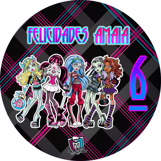 OBLEA de Monster High personalizada para pastel o Tarta, especial para cumpleaños