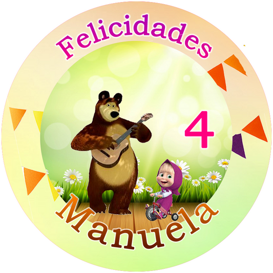 OBLEA de Masha y el Oso personalizada para pastel o Tarta, especial para cumpleaños