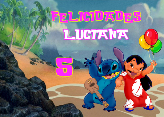 OBLEA de  Lilo y Stich rectangular personalizada para pastel o Tarta, especial para cumpleaños