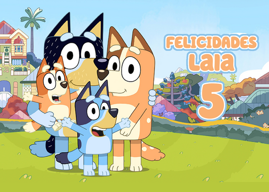 OBLEA de Bluey rectangular personalizada para pastel o Tarta, especial para cumpleaños