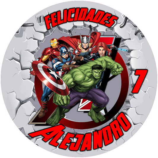 OBLEA de Avengers personalizada para pastel o Tarta, especial para cumpleaños