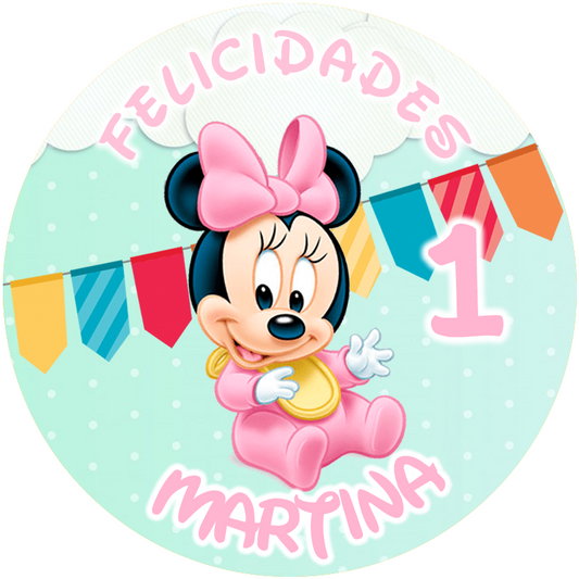 OBLEA de Baby Minie personalizada para pastel o Tarta, especial para cumpleaños