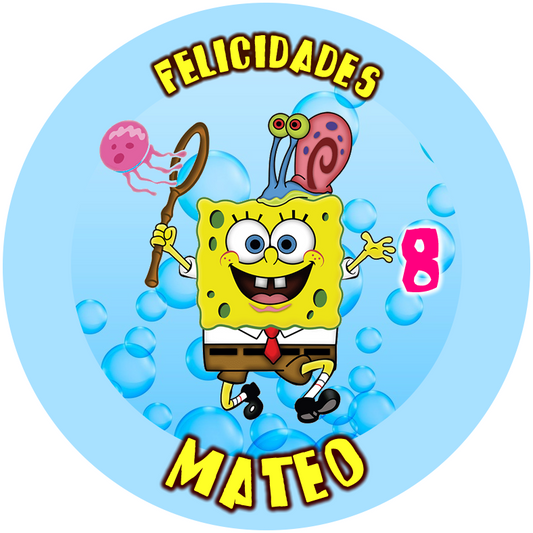 OBLEA de Bob Esponja personalizada para pastel o Tarta, especial para cumpleaños
