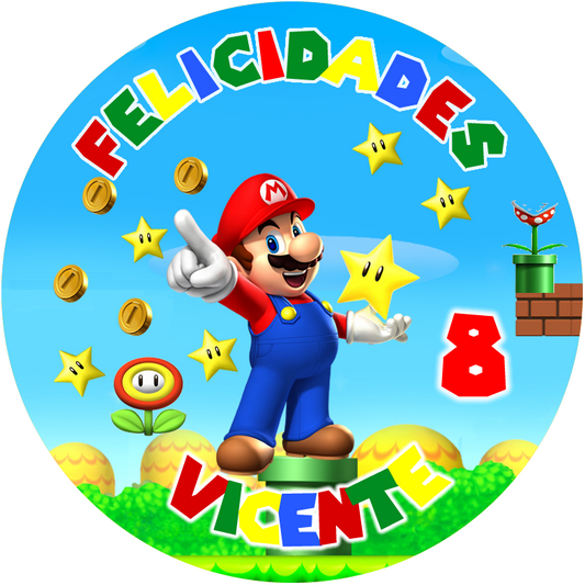 OBLEA de Mario Bros personalizada para pastel o Tarta, especial para cumpleaños