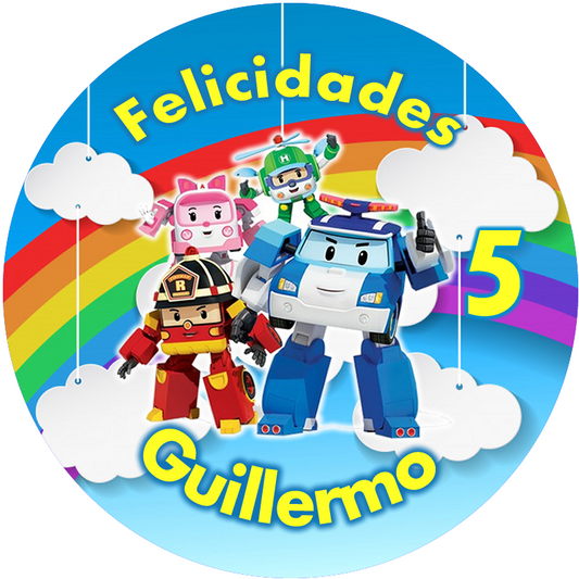 OBLEA de Robocar personalizada para pastel o Tarta, especial para cumpleaños