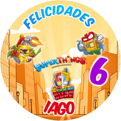 OBLEA de Super Things personalizada para pastel o Tarta, especial para cumpleaños