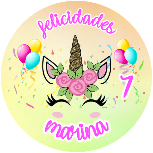 OBLEA de Unicornio personalizada para pastel o Tarta, especial para cumpleaños